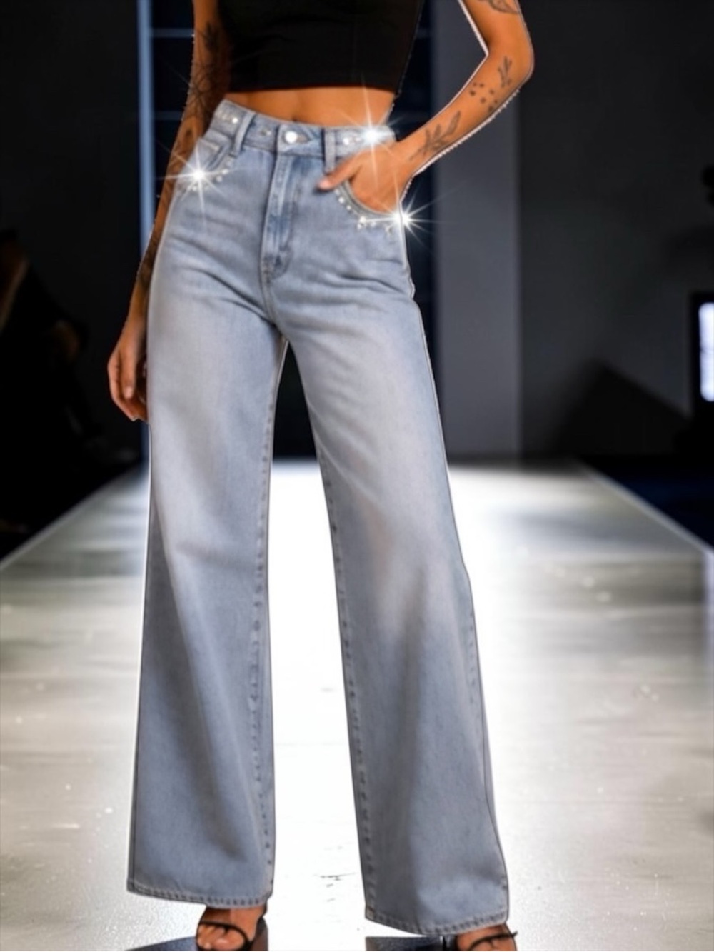 BLANKNYC Franklin Ribcage Wide Leg Crystal Embellished  High Rise Jeans 27 NWT